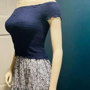 Eye Candy Women's Navy Blue Off Shoulder Smocked Crop Top Size M